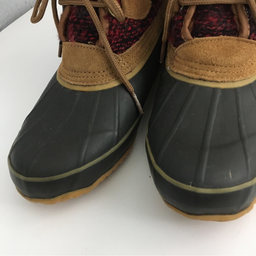Totes Faux Fur Plaid Cloth Lace Up Winter Duck Boots Lynn Tan Size 7 M - Picture 6 of 13